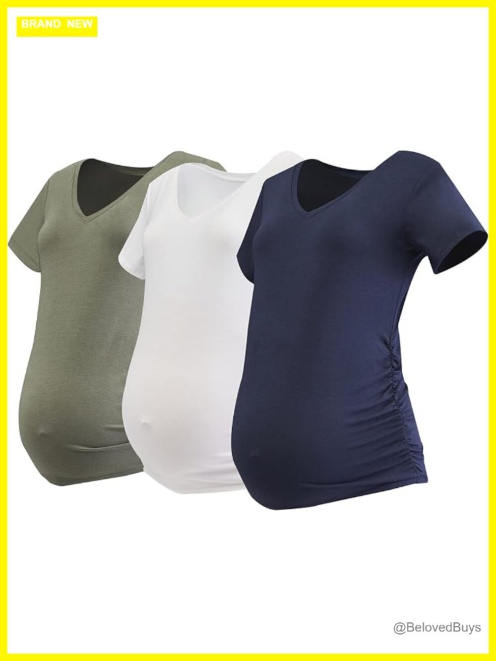 Short Sleeve Side Ruched V-Neck Maternity T-Shirt